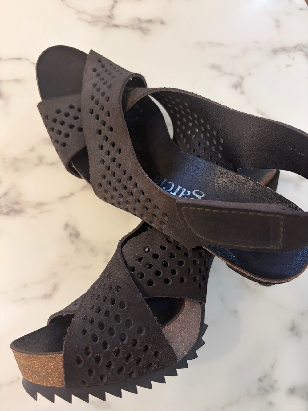 Pedro Garcia Tan Perforated Suede Open-Toe Slingback Heels - Picture 5 of 12